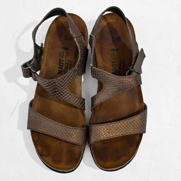 Naot Pamela Platform Sandals Womens 6 Bronze Metallic Snake Embossed Leather - Picture 7 of 9